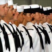 Soldiers standing in line at Naval Support Activity Souda Bay