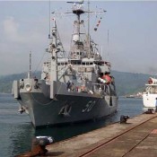 Ship parked at Commander, Logistics Group Western Pacific shipyard
