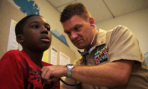 Naval Hospital Jacksonville Doctor at Naval Hospital Jacksonville testing patient