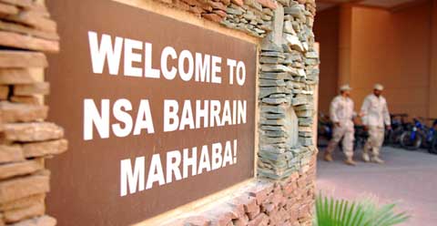 Naval Support Activity Bahrain Main Entrance Sign Sign of Naval Support Activity Bahrain