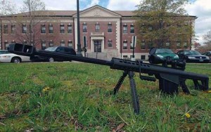 Gun in front of Picatinny Arsenal