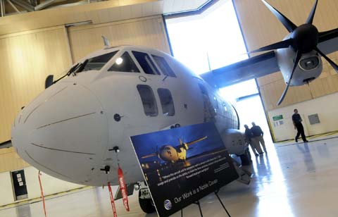 Robins Air Force Base Plane parked in hangar at Robins Air Force Base