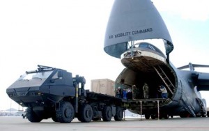 Unloading plane at Selfridge Air National Guard