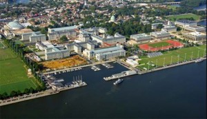 US Naval Academy Areal View From Coast