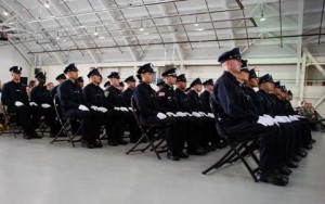 Soldiers listening to speech at Westover Air Reserve Base