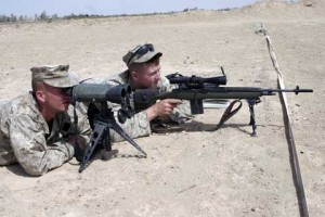 Soldiers at camp baharia with sniper rifles