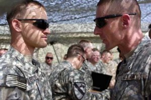 Soldiers talking at Forward Operating Base Sykes