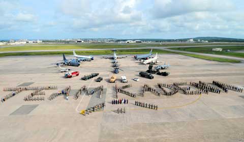 Soldiers has made sign at Kadena Air Base Kadena Air Base Team Logo