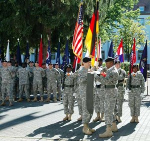 Soldiers with flags at USAG Darmstadt