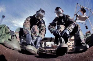 Soldiers fully equipped at Yokota Air Base