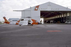 Helicopter in front of hangar at Air Station Elizabeth City