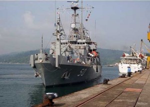 Ship parked at Commander, Logistics Group Western Pacific shipyard