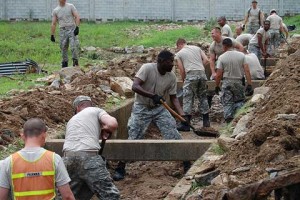 Soldiers working at Camp Castle in South Korea